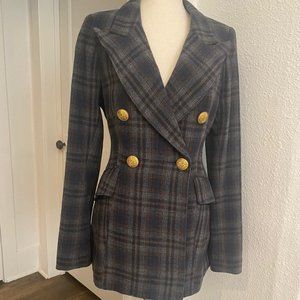 SMYTHE - long double-breasted plaid blazer.
